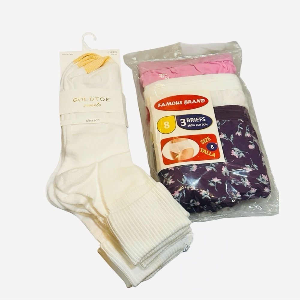 Women’s Underwear & Socks Bundle Size 8 Cotton Briefs + White Crew Socks 3 Pair - Picture 10 of 10